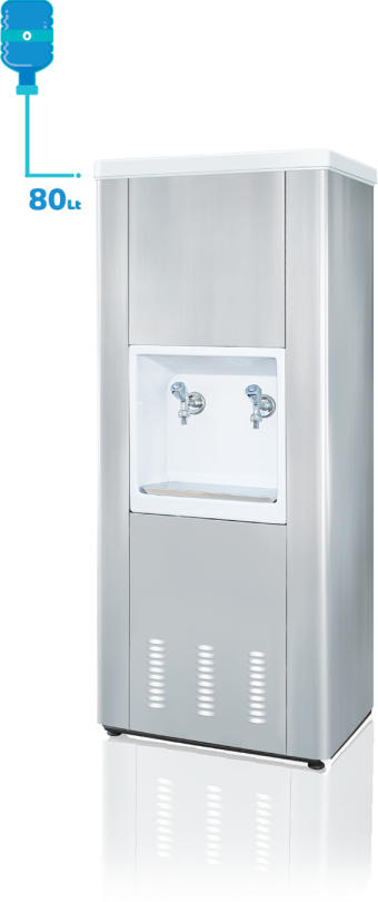 80 litre polistiren değiştirilebilir monoblok iç kazanı ile uzun ömürlü galvaniz üzeri elektrostatik boyalı dış yüzeye veya CR-Ni dış yüzeye sahip su sebili. Enjeksiyon baskılı poliüretan yalıtım sayesinde ısı kaybı minimum seviyededir. P.S. poliüretan yalıtımlı kapak ile dayanıklılık artırılmıştır. Şebekeye bağlanabilen veya dökme su ile kullanılabilen şamandıralı sistem mevcuttur. Manuel termostat sayesinde su sıcaklığı kolayca ayarlanabilir. Ayarlanabilir rotil ayak sistemi ile montaj kolaydır. Uzun ömürlü çevirmeli musluk sistemi bulunur. Türkiye genelinde yaygın servis ağı ve 2 yıl garanti sunulmaktadır. ISO 9001 ve CE belgeleri ile hizmet yeterliliği sağlanmaktadır.(Krom iç hazneli sebil, 80LT SU SEBİLİ)